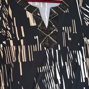 Dana Buchman Black and Tan Blouse with Sequin Detail